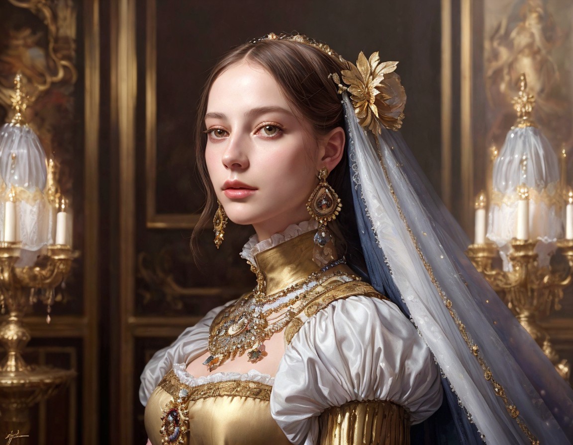 Portrait of a Woman in Historical Dress with Veil