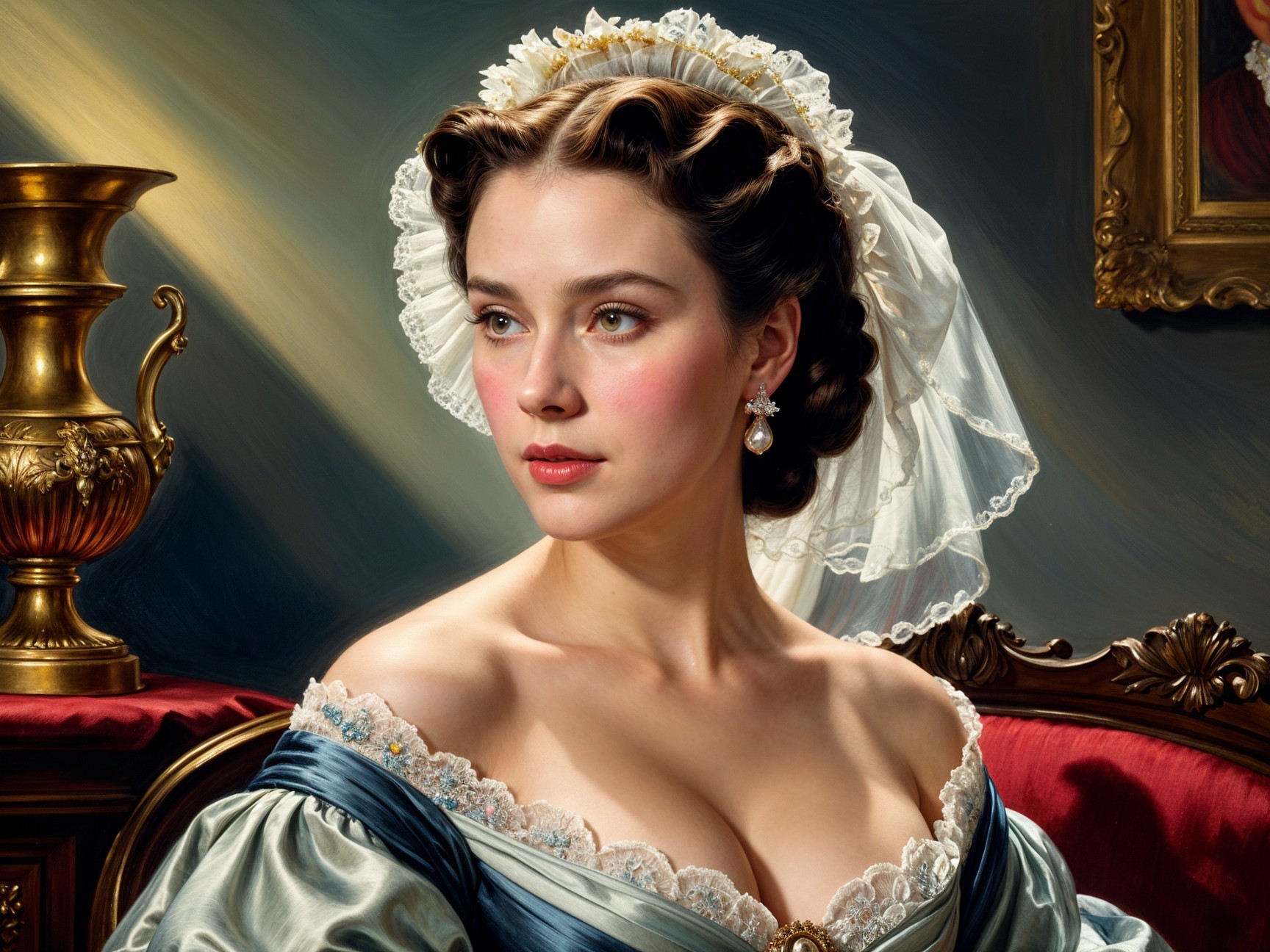 Elegant Vintage Attire with Dignified Expression