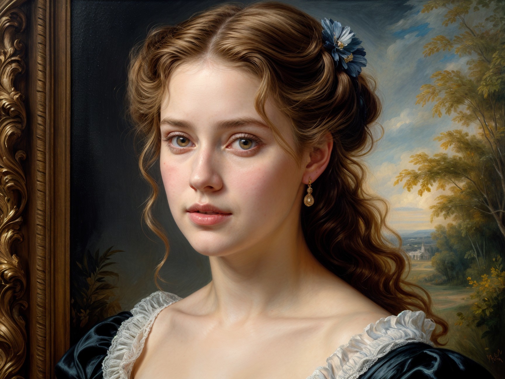 Portrait of a Young Woman in a Serene Landscape