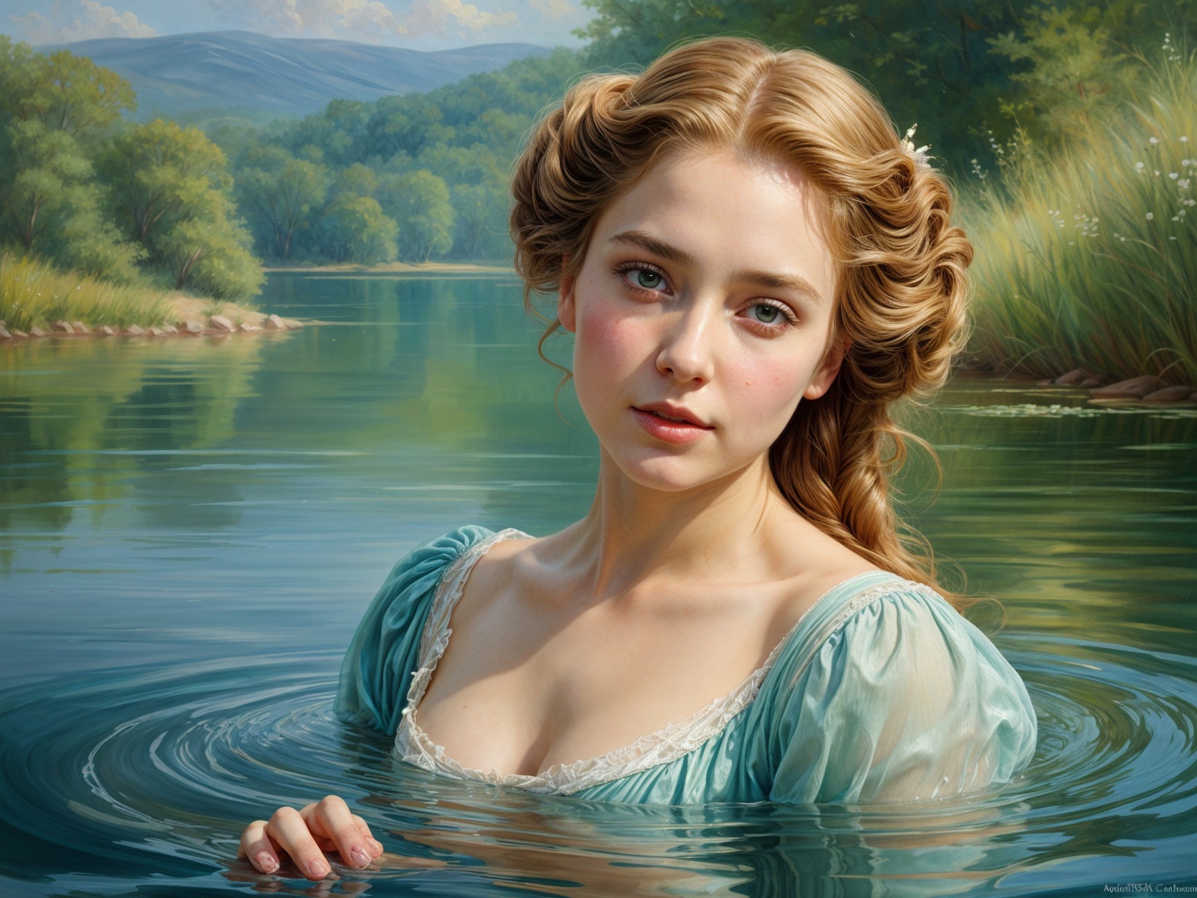 Serenity by the River in a Blue Dress