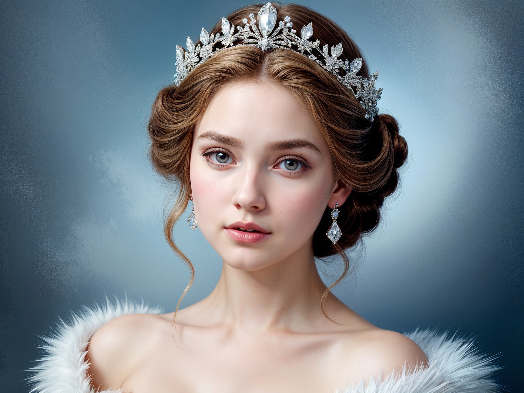 Young woman with braided hairstyle and tiara