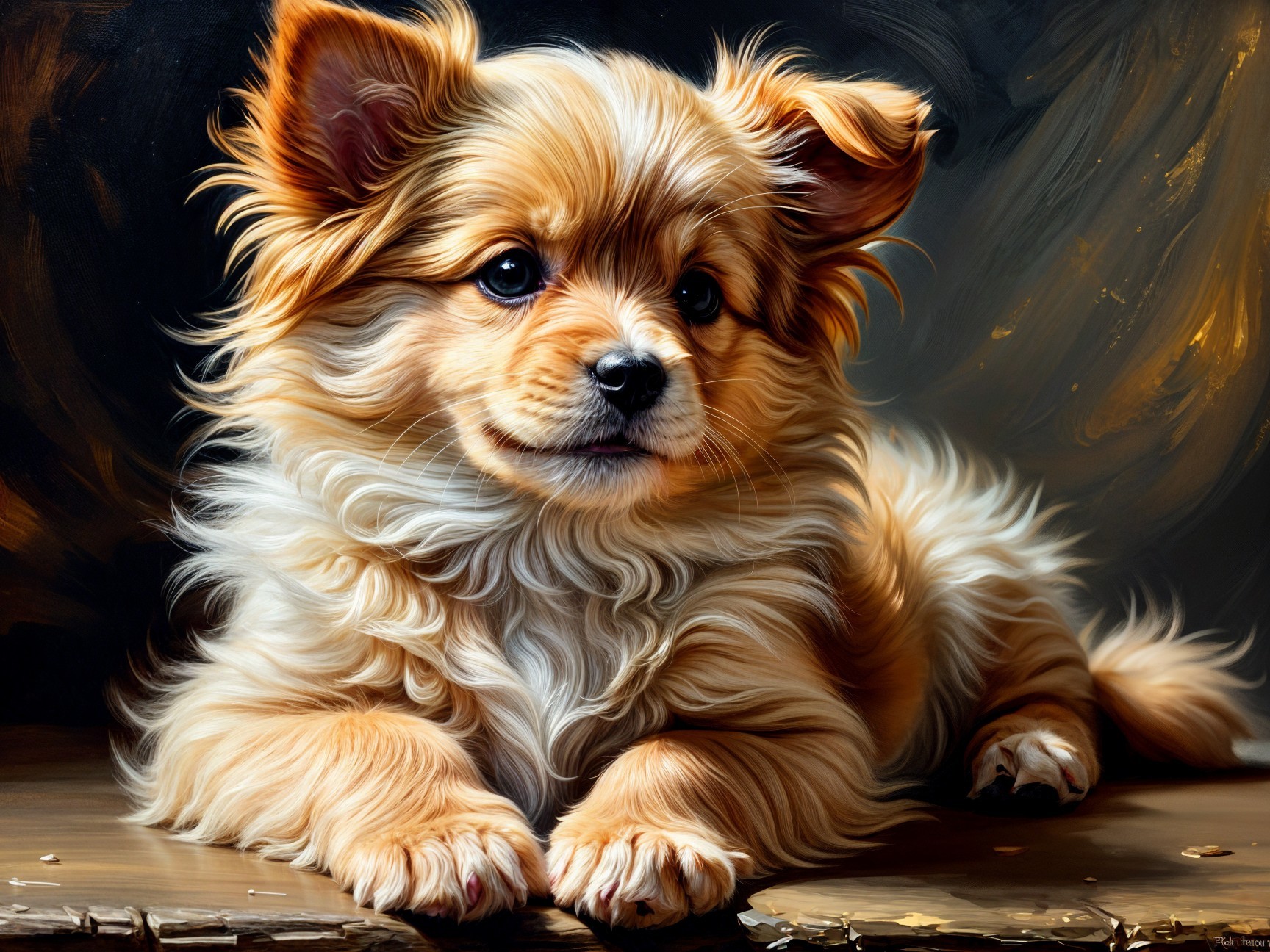 Fluffy Golden-Haired Puppy on Textured Surface