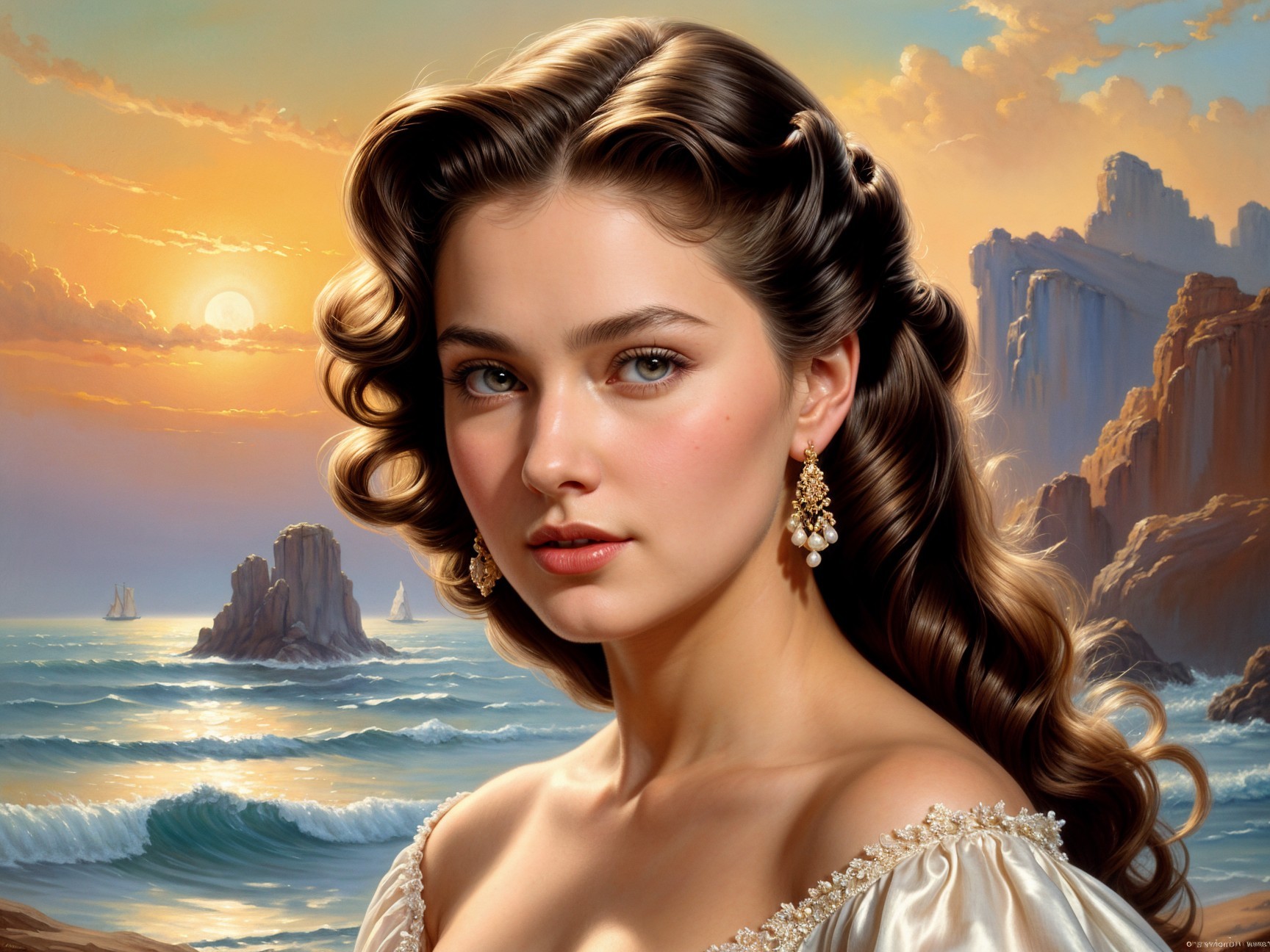 Portrait of a Young Woman at Sunset by the Ocean