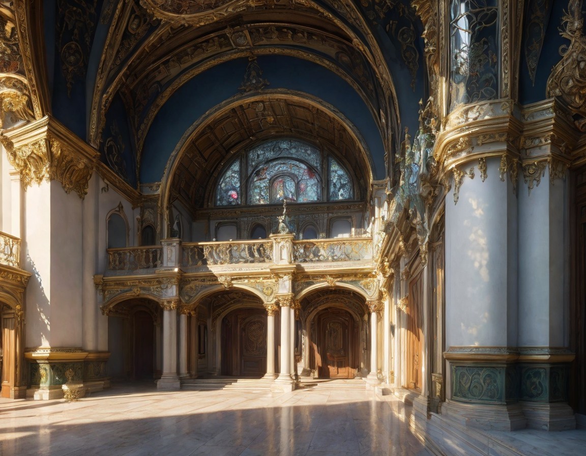 Grand Interior with Ornate Architecture and Marble Floor