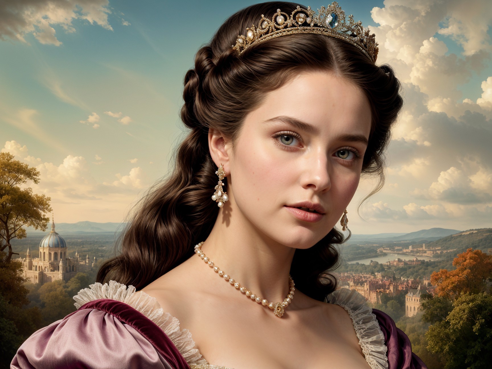 Elegant Young Woman in Regal Gown with Tiara