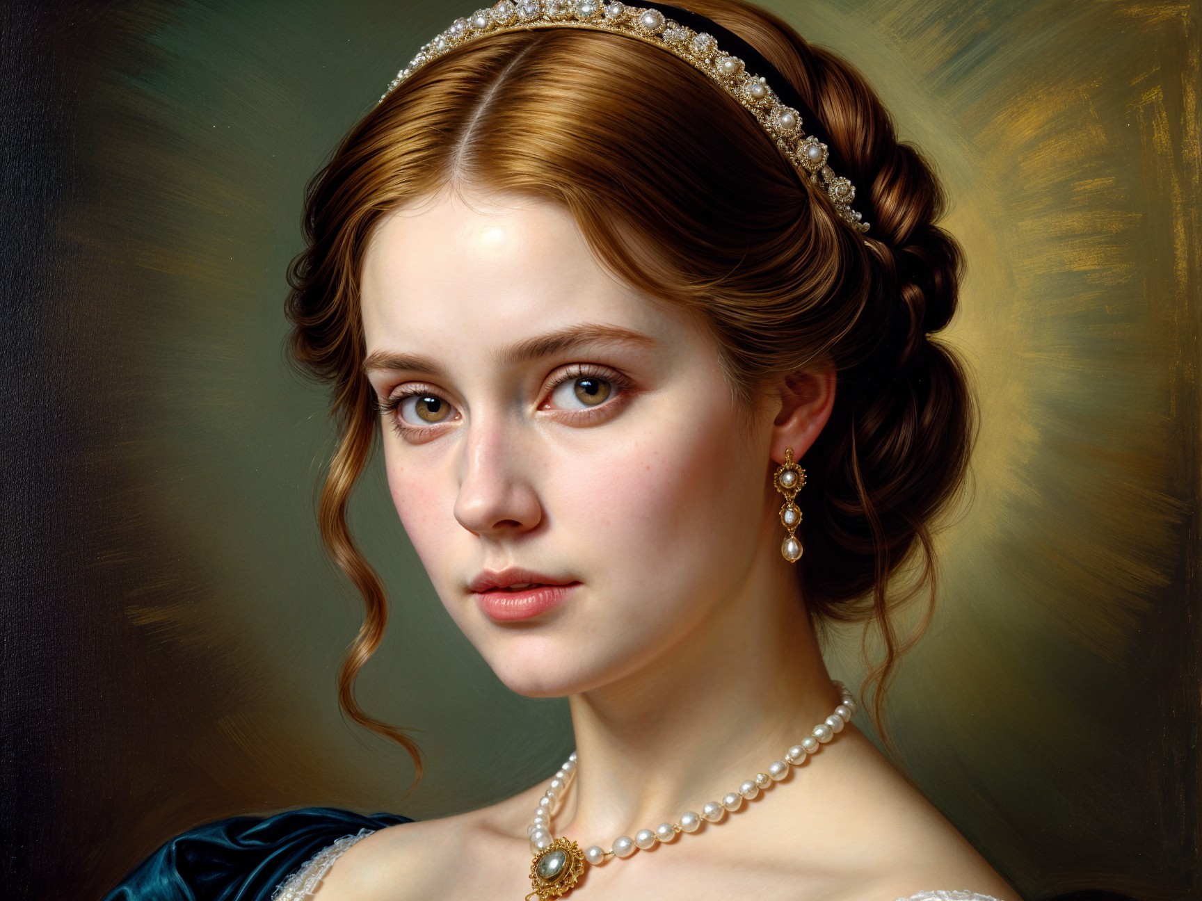 Portrait of a Young Woman in Elegant Blue Gown