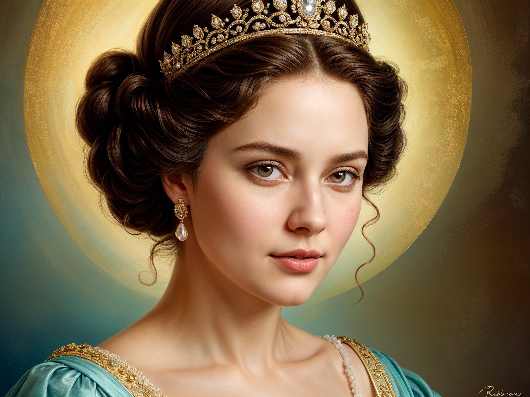 Young Woman Portrait with Tiara and Regal Atmosphere