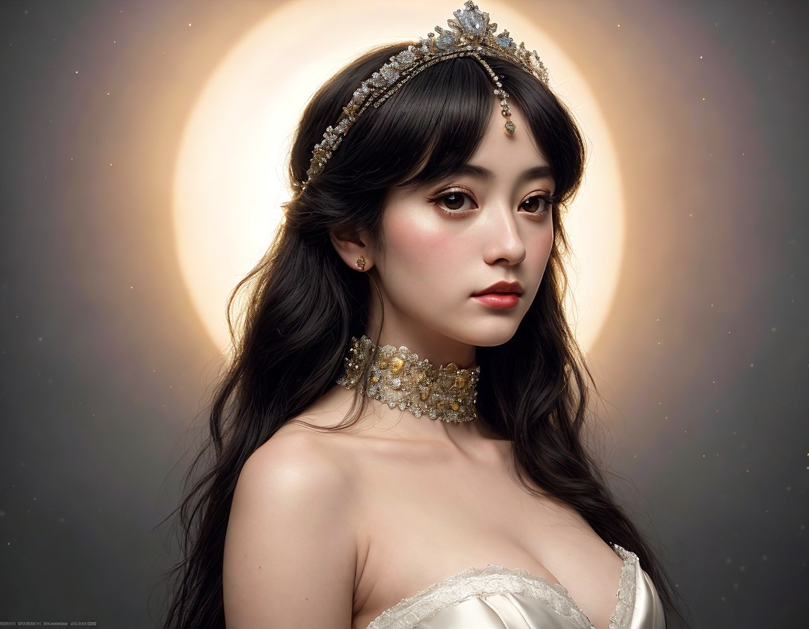 Woman with Long Dark Hair and Jeweled Accessories