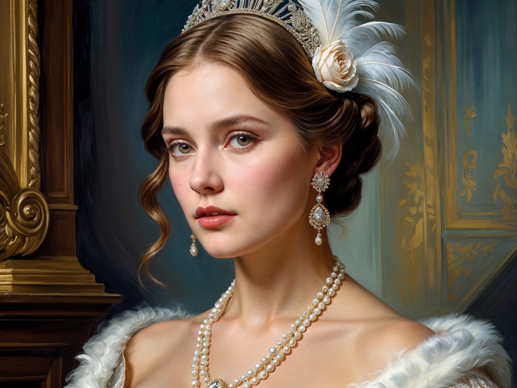 Elegant Young Woman in Lavish Attire and Jewelry