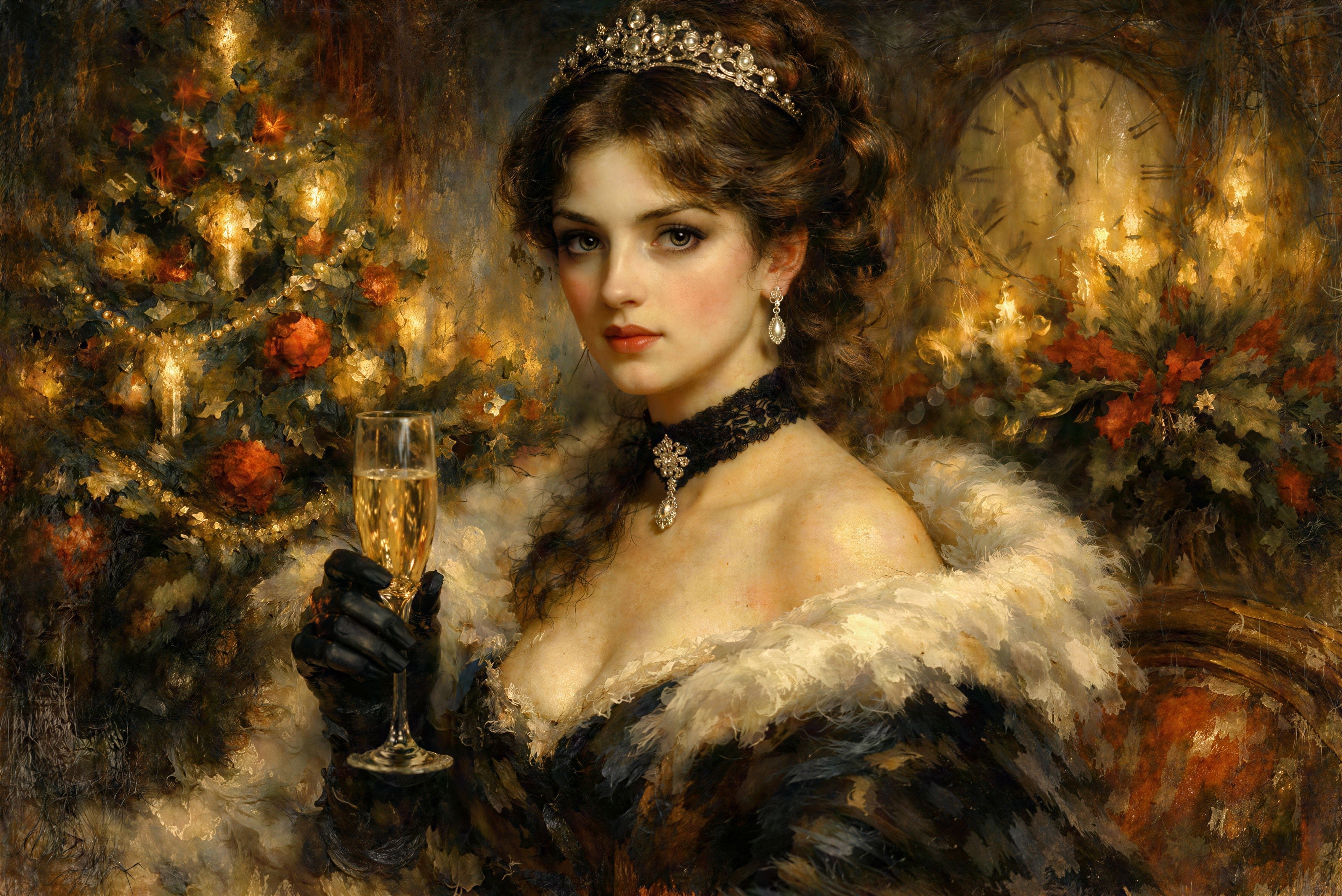 Elegant Woman in Opulent Interior Portrait with Champagne