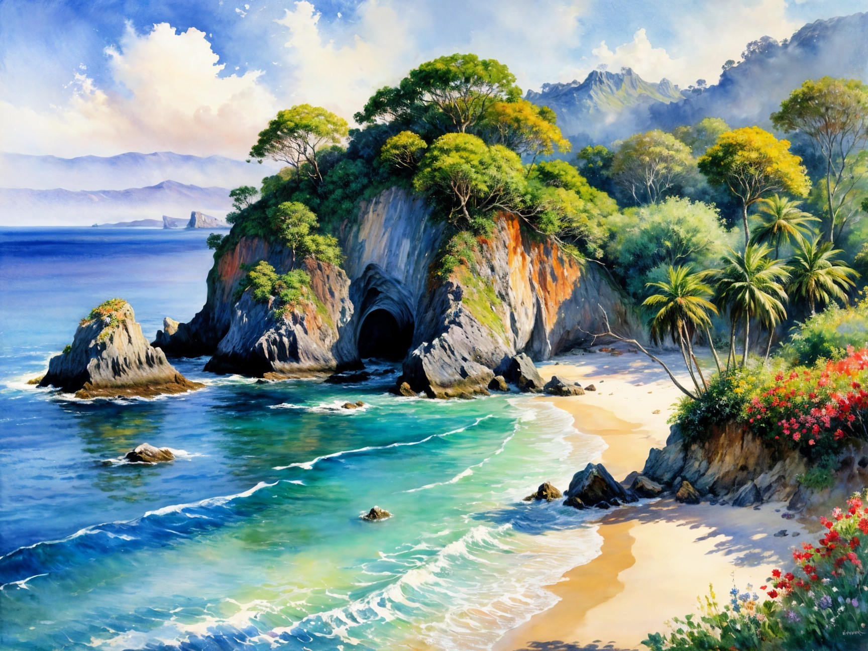 Vibrant Coastal Scene of a Secluded Beach Setting