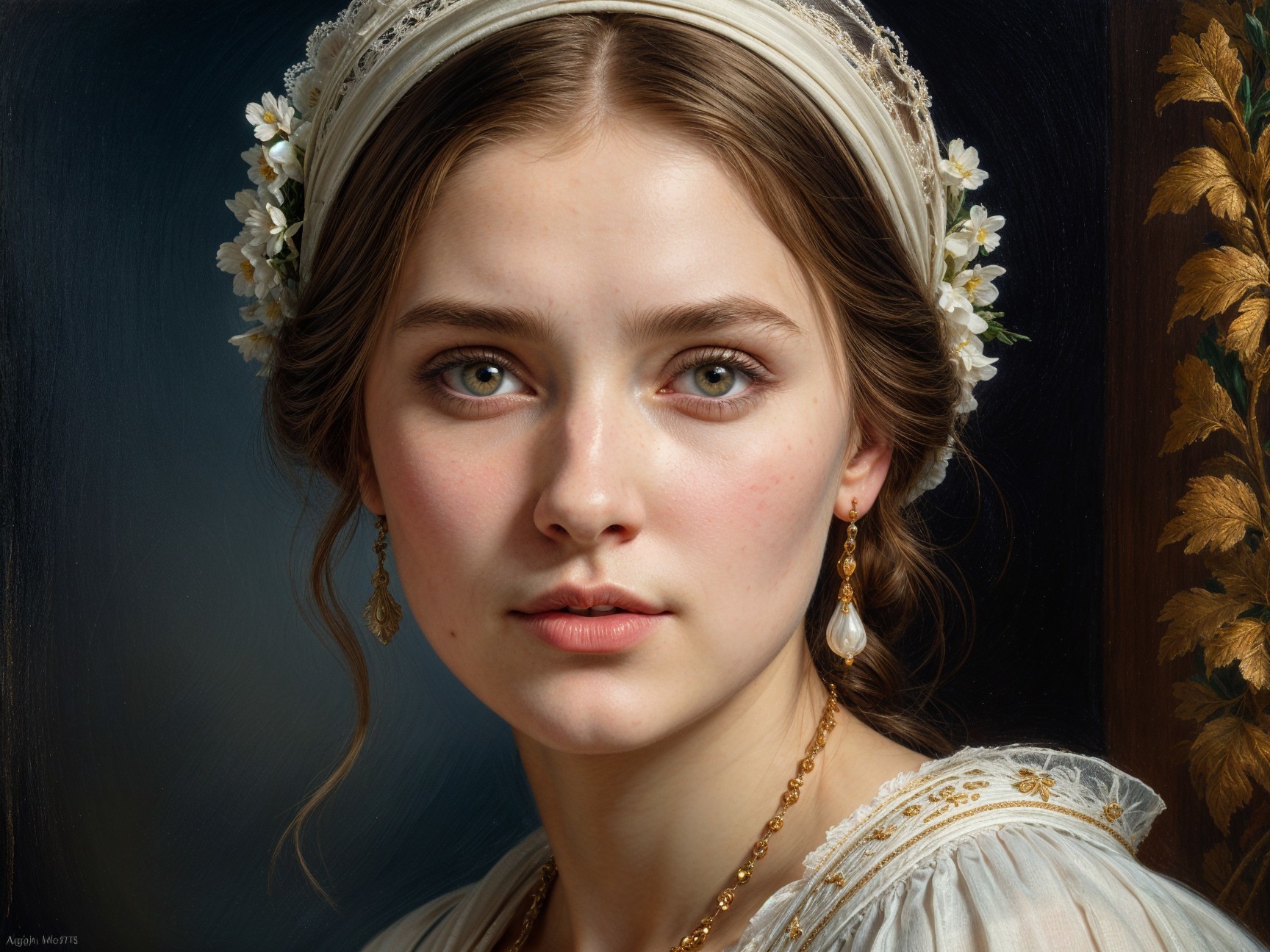 Portrait of a Young Woman with Floral Headscarf