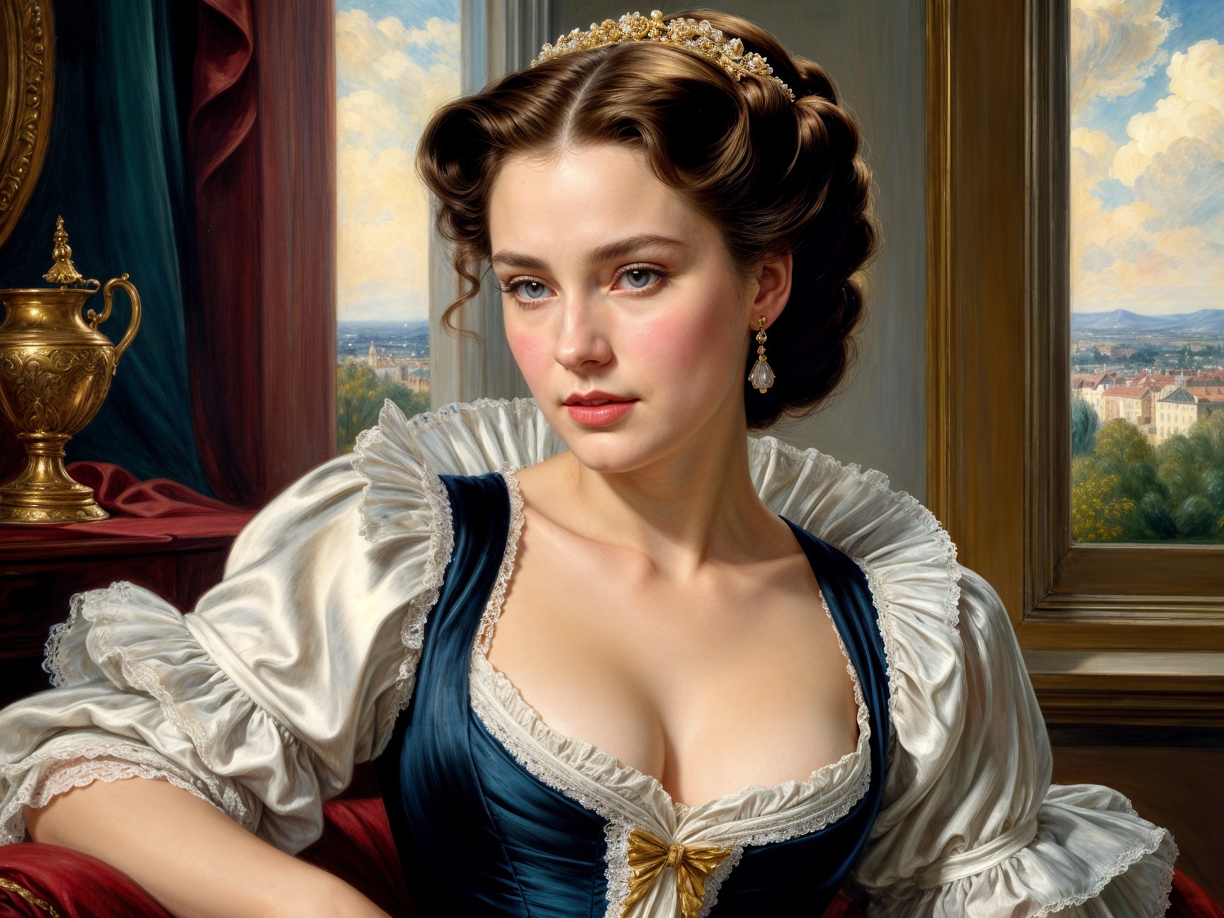 Classical Portrait of a Young Woman in Elegant Attire