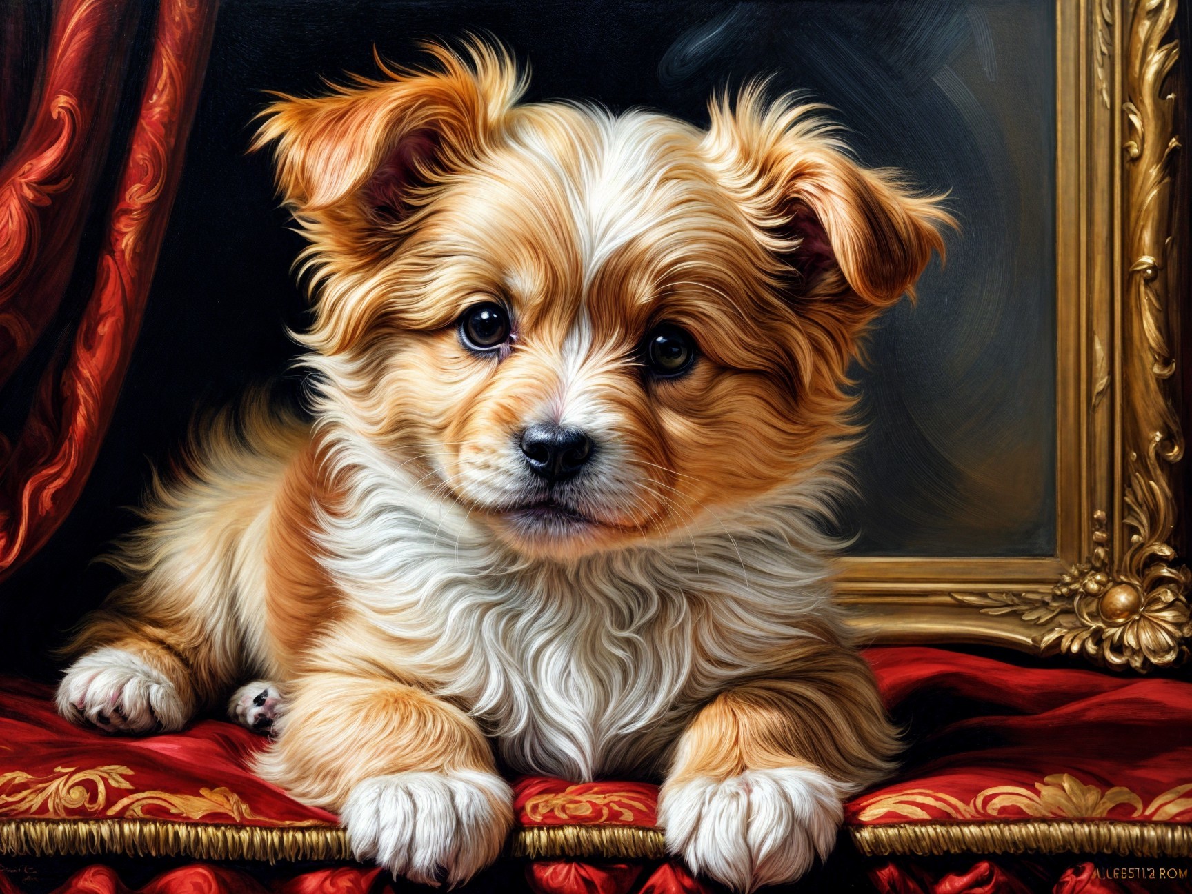 Detailed Portrait of a Fluffy Brown and White Puppy