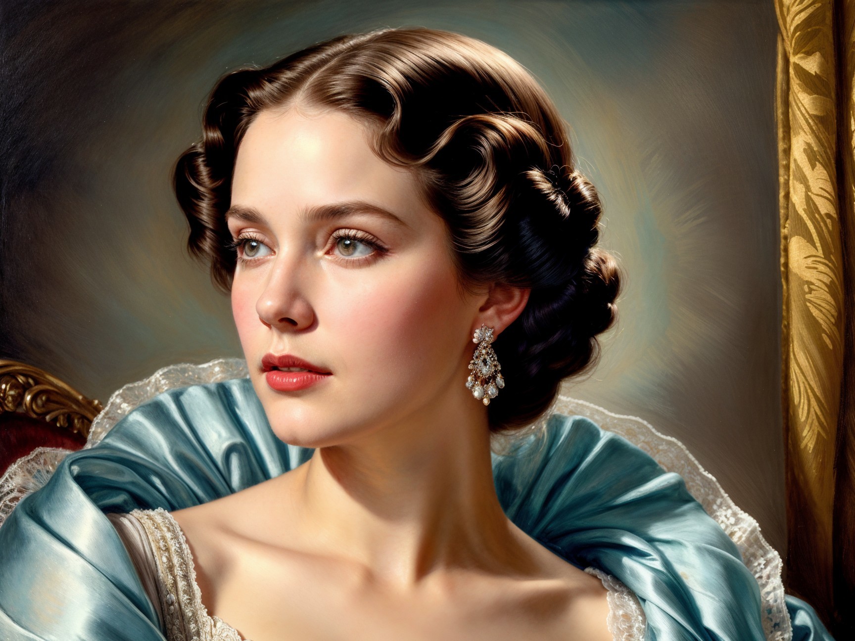 Portrait of a Young Woman in a Blue Lace Gown