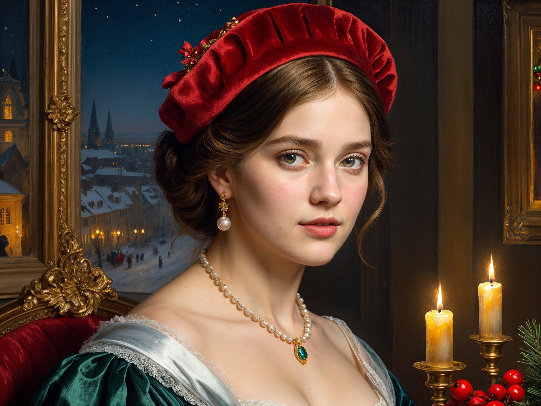 Portrait of a Young Woman in Winter Night Scene