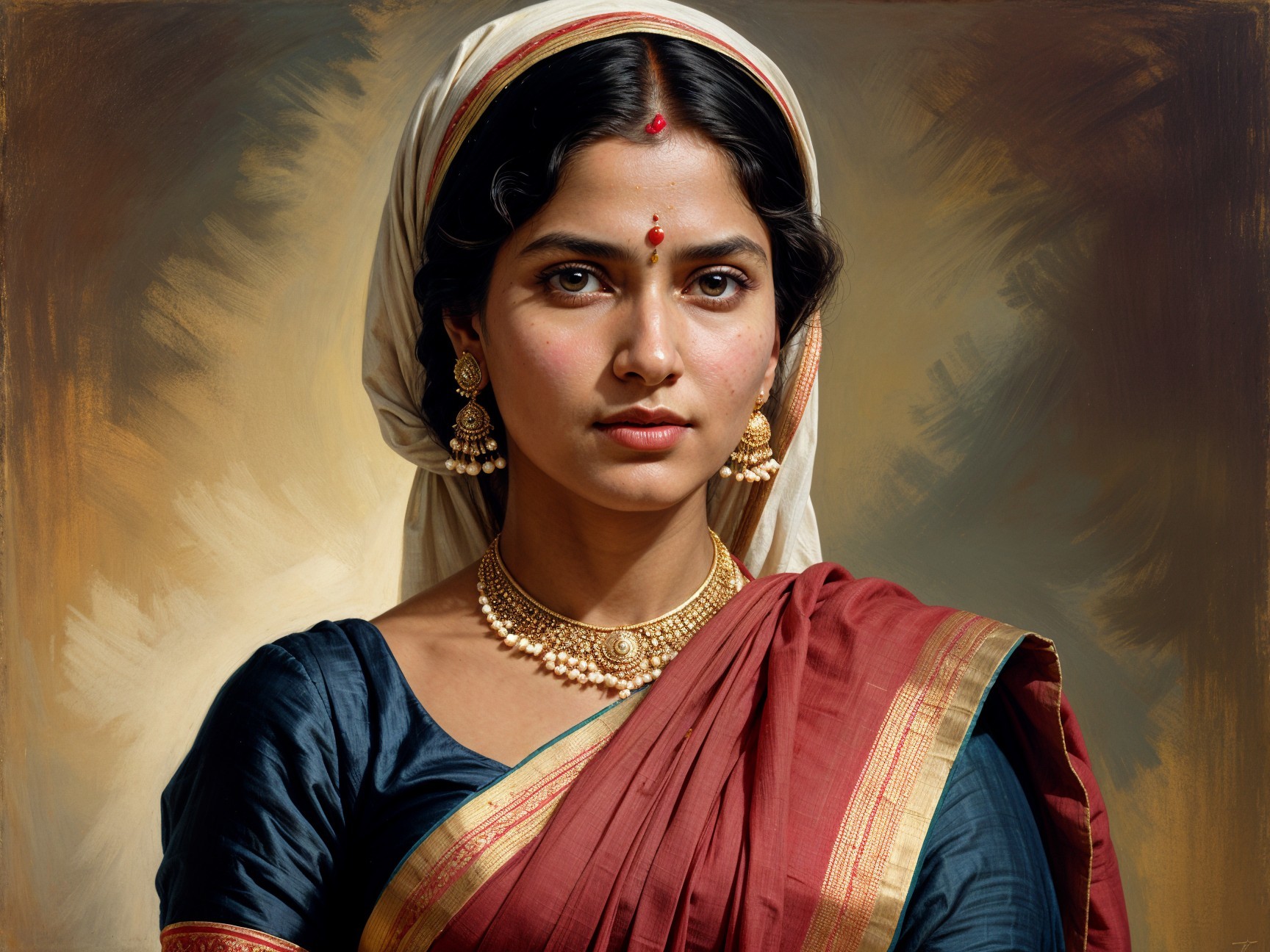 Traditional Attire of a Young Woman in Rich Colors