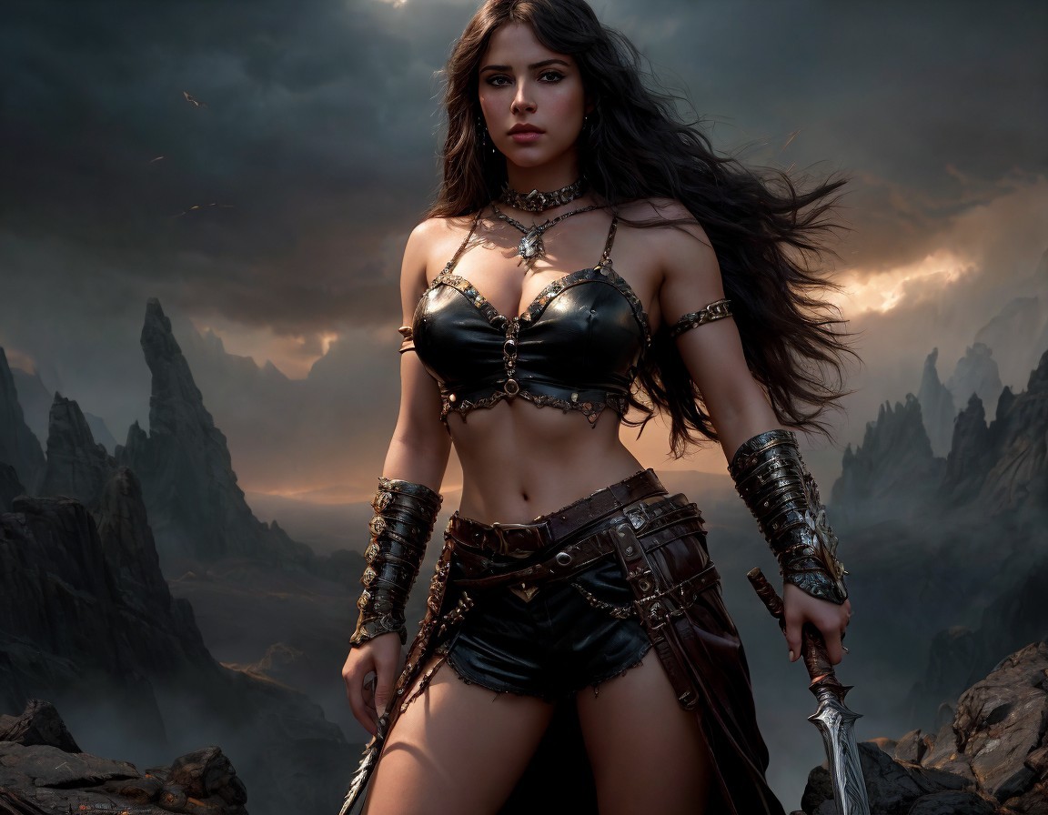 Fierce Warrior Woman in Fantasy Armor with Sword