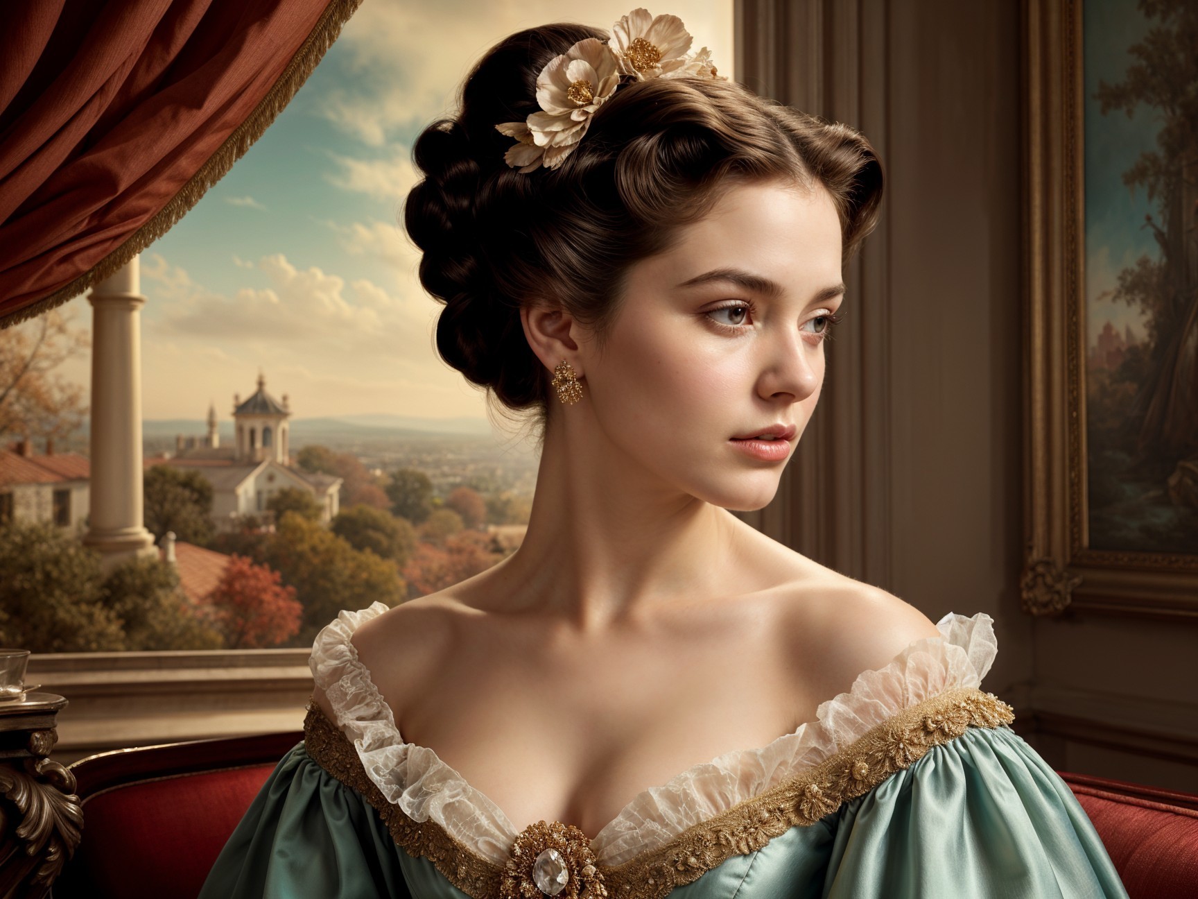 Vintage Fashion Depiction of a Serene Young Woman