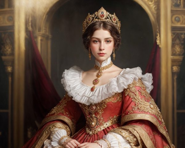 Regal Portrait of a Young Woman in Red Gown