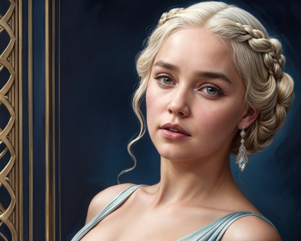 Portrait of a Young Woman in Blue Gown and Updo