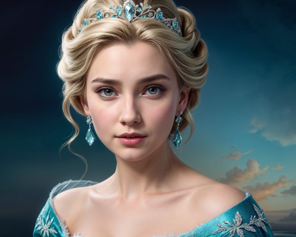 Portrait of a young woman in a blue gown and tiara