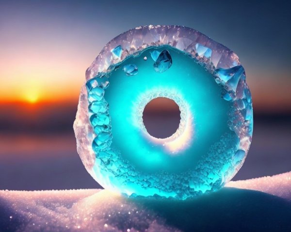 Translucent Ice Ring on Snow at Sunset