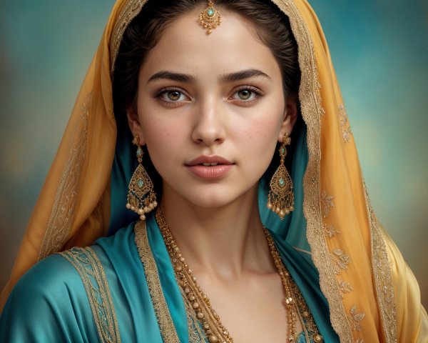 Young Woman in Vibrant Traditional Attire and Jewelry