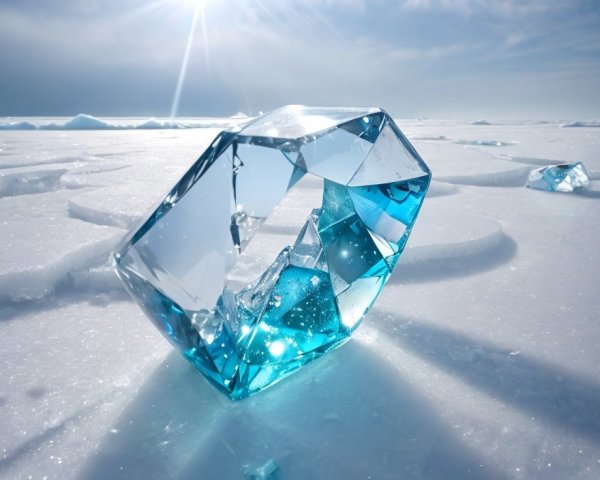 Large Crystal on Icy Ground Under Bright Sunlight