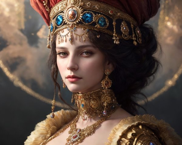Portrait of a Woman in Regal Attire with Crown