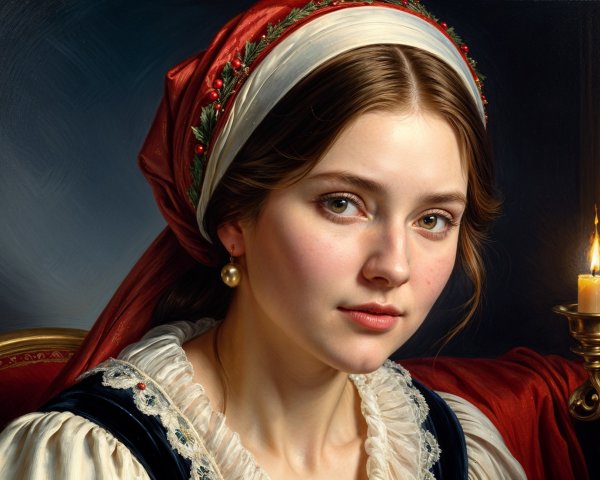 Portrait of a Young Woman in Ornate Headscarf