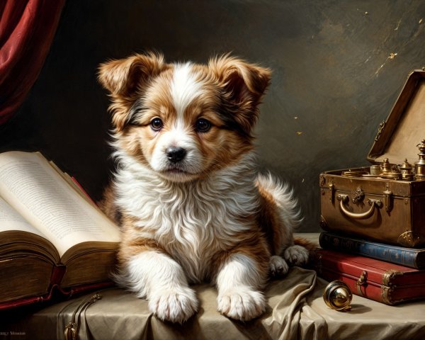 Fluffy Orange and White Puppy on Textured Surface