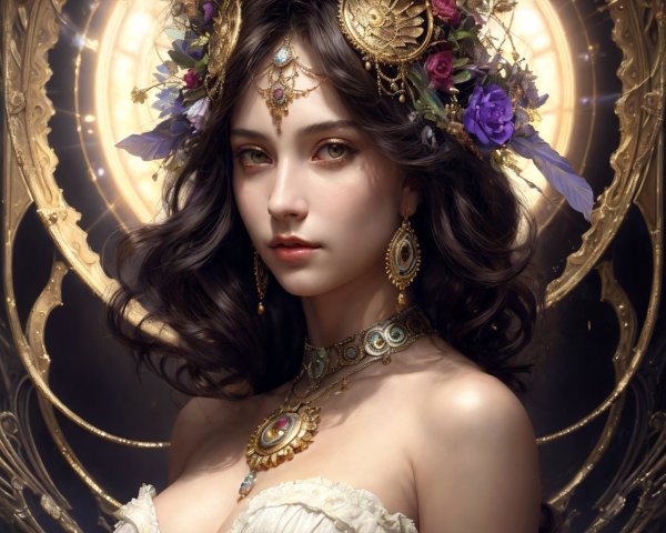 Fantasy Portrait of a Young Woman with Jewelry and Crown