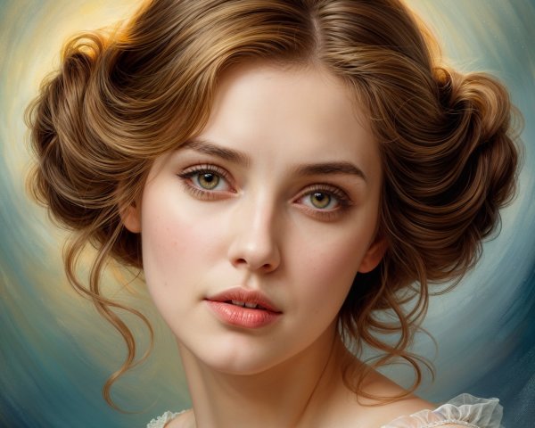 Elegant Young Woman with Curly Hair and Pastel Background
