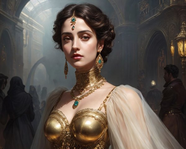 Digital Portrait of Regal Woman in Ornate Hall