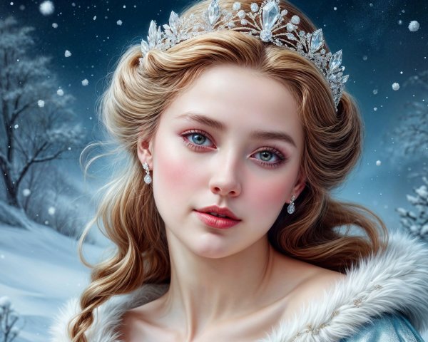 Young woman in elegant dress with winter background