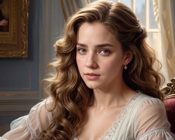 Young woman in elegant room with soft features