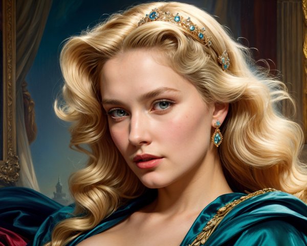 Elegant Young Woman in Teal Dress and Tiara