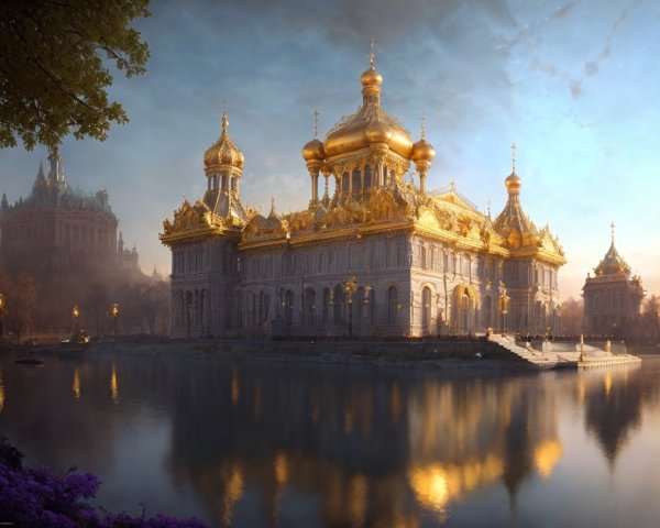 Golden-Domed Palace Reflected in Tranquil River
