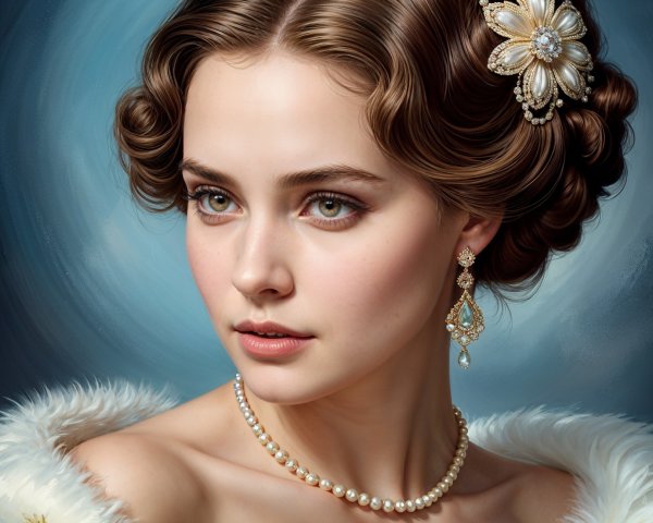 Elegant Young Woman with Vintage Floral Hairpiece