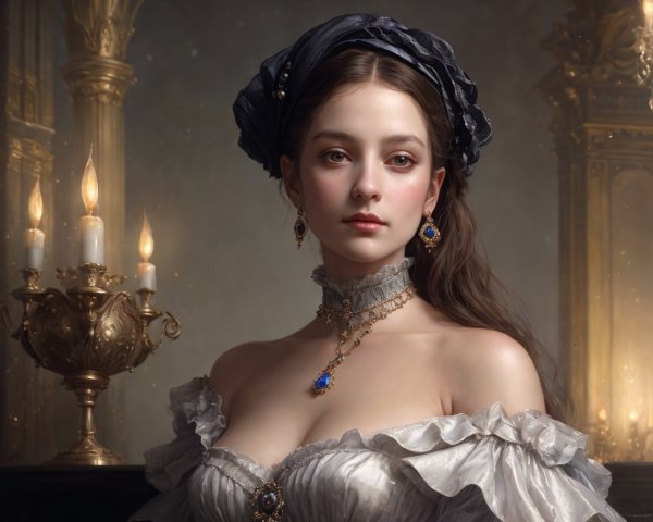 Portrait of a Young Woman in Vintage Attire and Jewelry