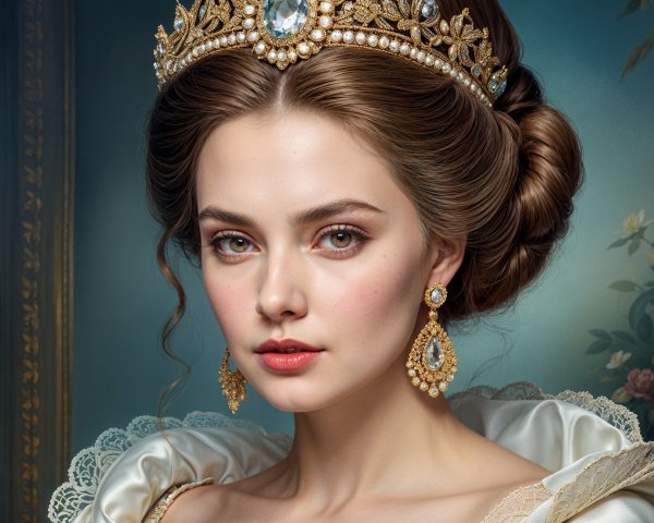 Regal Portrait of Young Woman with Crown and Elegance