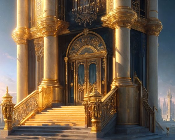 Ornate Golden Palace Interior with Grand Staircase