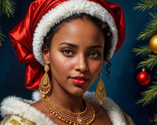 Woman in Festive Attire Embodying Holiday Spirit