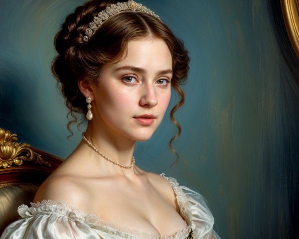 Portrait of a Young Woman in Elegant White Gown