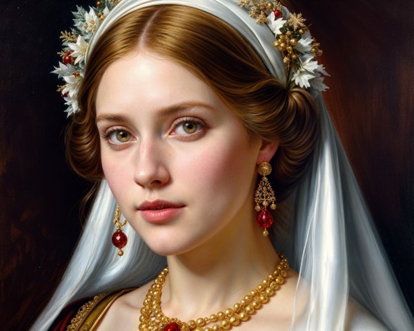 Young woman with green eyes and floral crown adornment