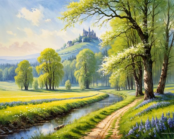 Picturesque Landscape with Stream and Castle Overview