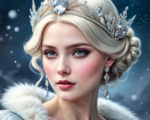 Regal Woman with Platinum Hair in Winter Setting