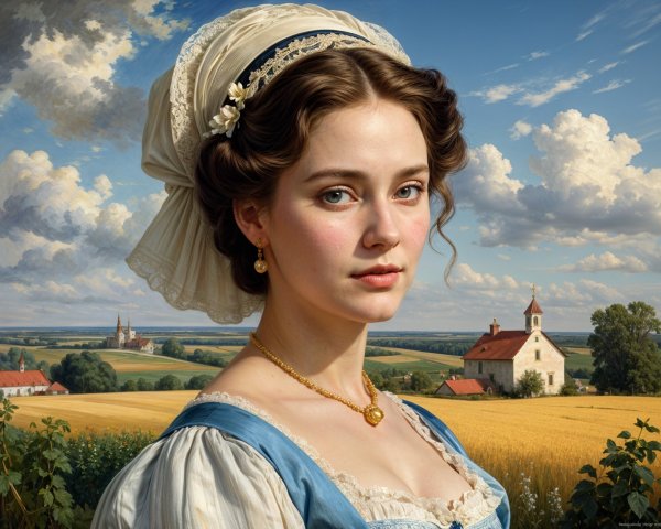 Portrait of a Young Woman in a Scenic Landscape
