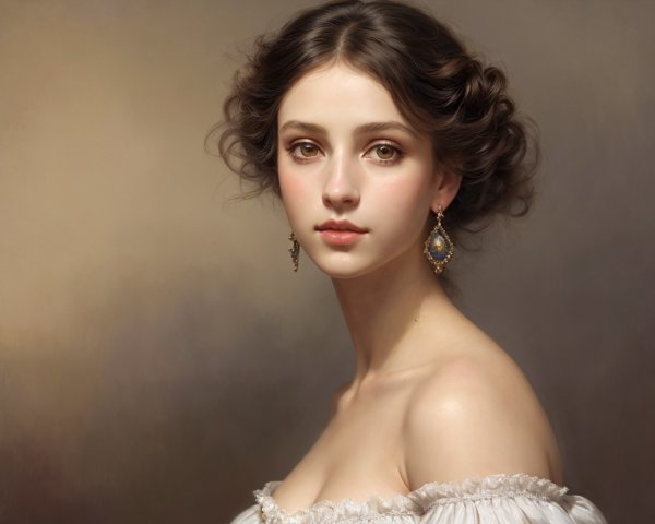 Portrait of a young woman with curly hair and earrings